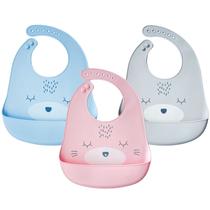 Babador de Silicone Infantil Introdução Alimentar Refeição Bebê com Bolso Coletor Ajuste de Botões Carinha - Letoy