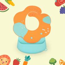 Babador de silicone para bebês com bolso "segura" alimentos e botões para ajuste de altura (cor: Verde com laranja)