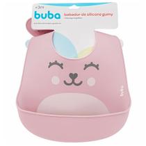 Babador Em Silicone Com Pega Migalhas Rosa Menina Buba