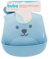 Babador Gummy Bebê Com Pega Migalhas Impermeável Silicone Azul Buba