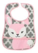 Babador Impermeável Clingo Com Bolso Coelho Rosa - C5065 Babador Impermeável Clingo Com Bolso Coelho Rosa - C5065