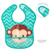 Babador Impermeável Com Bolso Pega Migalhas e Tiras Autocolantes Animal Fun Bebê Infantil Buba