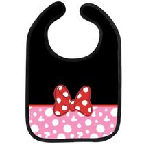 Babador Infantil Bebe Com Bolso Coletor De Migalhas e Botão Preto Minnie Mouse Baby Go