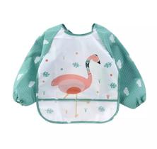 Babador Manga Longa Impermeável Cata Migalhas Animais Blw - Flamingo Verde