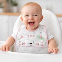 Babador Plástico Bolso Pega Migalhas Kit 2 un impermeável Infantil rosa menina Bebê Estampado Papi Textil