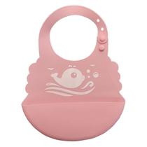 Babador rosa de silicone com bolso impermeavel bebê