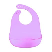 Babador Silicone Bebê com Bolso Pega Migalhas Impermeável com Fecho Ajustável