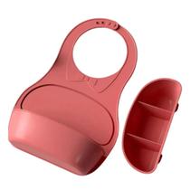 Babador Silicone com Bandeja Rosa Impermeável Neném Baby