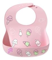 Babador Silicone Impermeável Sorvete Rosa Sorvete Rosa Un Babador Silicone Impermeável Sorvete Rosa Sorvete Rosa Un