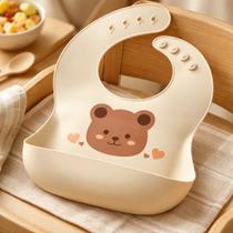 Babador Urso De Silicone Impermeável Com Coletor Ajustáve Animais Bege 9-12 M