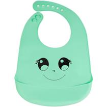 Babador Verde Infantil Bebe Com Coletor de Comida Carinha Feliz