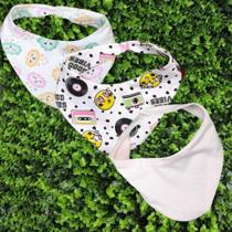 Babadores Bandana com Botão para Bebê Menina 100% Algodão Kit Com 3