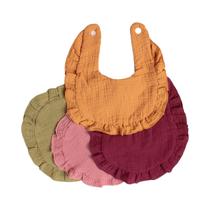 Babadores De Bebê Com Borda De Folha De Lótus 4PCS Em Algodão Duplo Crepe Macio Com Botão De Pressão