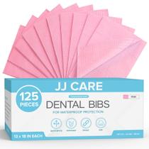 Babadores dentais JJ CARE, pacote de 125, impermeáveis, 3 camadas, rosa, 13 x 18 cm