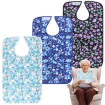 Babadores para adultos 3 peças de protetor de roupas lavável com coletor de migalhas, babadores para adultos reutilizáveis à prova d'água para alimentação grande, azuis Babadores para adultos 3 peças de protetor de roupas lavável com coletor de migalhas, babadores para adultos reutilizáveis à prova d'água para alimentação grande, azuis