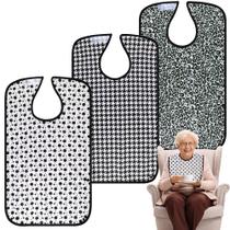 Babadores para adultos 3 peças de protetor de roupas lavável com coletor de migalhas, babadores reutilizáveis à prova d'água para adultos Babadores para adultos 3 peças de protetor de roupas lavável com coletor de migalhas, babadores reutilizáveis à prova d'água para adultos