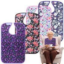 Babadores para adultos 4 peças de protetor de roupas lavável com coletor de migalhas, babadores de jantar reutilizáveis à prova d'água para alimentação grande para mulheres/mães/homens