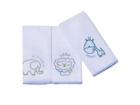 Babete Bordada Safari 32cmx32cm Kit C/ 3 Unidades Enxoval