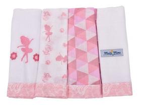 Babete Pano De Boca Bebe Menina 32cm X 32cm Com 4 Unidades Babete Pano De Boca Bebe Menina 32cm X 32cm Com 4 Unidades