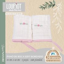 Babete Soft Loupiot Nature Rosa - Kit Pano de Boca com Prendedor de Chupeta