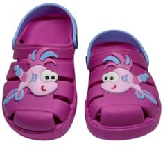 Babuche infantil menina Pink/azul Peixinha. Melky calçados.