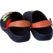 Babuche infantil menino marinho/laranja com aplique escolar - Camin Calçados