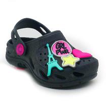 Babuche Plugt Infantil Menina Ventor Kids Girl Power Preto Glitter Ultraleve