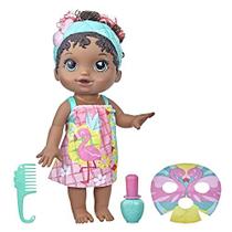 Baby Alive Glam Spa Baby Doll, Flamingo, Maquiagem Toy for Kids 3 and Up, Color Reveal Mani-Pedi and Makeup, 12,4 polegadas Waterplay Doll, Black Hair