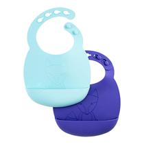 Baby Bib Dr. Brown's 100% silicone impermeável azul/roxo, pacote com 2 unidades Baby Bib Dr. Brown's 100% silicone impermeável azul/roxo, pacote com 2 unidades