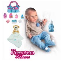 Baby Boneca Reborn Realista + Nana Urso e Bolsa Maternidade