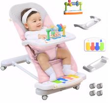 Baby Bouncer CuddoBaby 4 em 1 com rodas, piano removível rosa