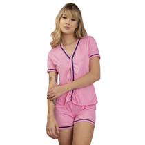 Baby Doll Blogueira WLS Modas Feminino Adulto Pijama Curto Aberto Botões Short