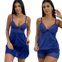 Baby Doll + Camisola Luxo Sensual Helanca Renda Calcinha fio Sexy Confortável