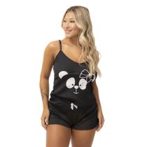 Baby Doll Canelado Adulto Estampado Feminino Alça Regulavel