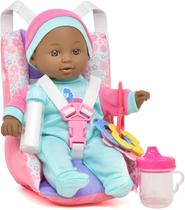 Baby Doll Car Seat com acessórios de brinquedo, inclui 12 polegadas Soft Body Black Baby Doll, Booster Seat Carrier, Rattle Toy, Bib and 2 Bottles, Travel Set for Toddler Infant Girl and Boy, African American