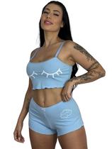 baby doll conjunto canelado pijama roupa de dormir ribana cropped