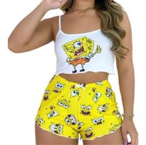 Baby Doll Cropeed Ondinha Personagens Suede Roupa De Dormir