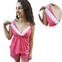 Baby doll de Amamentação Maternidade pijama com botões com click Renda Baby doll de Amamentação Maternidade pijama com botões com click Renda