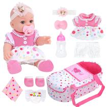 Baby Doll DONTNO 30cm com cama de berço, roupas e acessórios