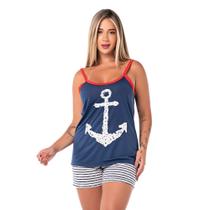 Baby Doll Estampado Adulto Feminino Alça Fina Pijama Curto