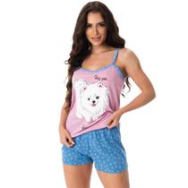 Baby Doll Feminino Cachorro Alça Fina Pijama Adulto Short Malha Estampado Verão Baby Doll Feminino Cachorro Alça Fina Pijama Adulto Short Malha Estampado Verão
