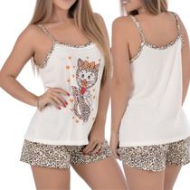 Baby Doll Feminino em Malha Poliester Pijama Short Doll Feminino