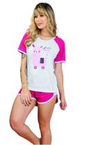 Baby Doll Feminino Estampado Short Curto Blusa Manga