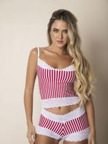 Baby Doll Josiane Short Dool Listrado Fresquinho Rendado Pijama Feminino