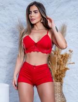 Baby Doll Lingerie Confortável Liso Shortinho Curtinho Pijama Sem Bojo Alças Reguláveis Linha Noite