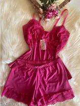 Baby Doll Luxo Nobre Com Renda Conjunto De Lingerie Pijama Feminino Flowers - Bellar