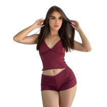 Baby Doll Microfibra Top Duplo Pijama Noite Conjunto Cropped