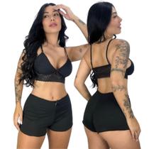 Baby Doll Para Dormir Top Short Confortável Renda Short Doll Pijama Linha Noite Cropped De Renda