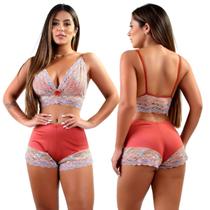 Baby Doll Pijama Curto Adulto Feminino Renda Luxo Short Doll