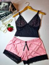 Baby Doll Pijama Em Cetim Com Renda Conforto